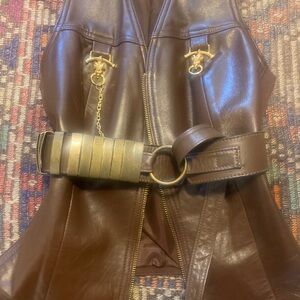 Vtg Brown Distressed rustic western steampunk belt brown metal cinch corset